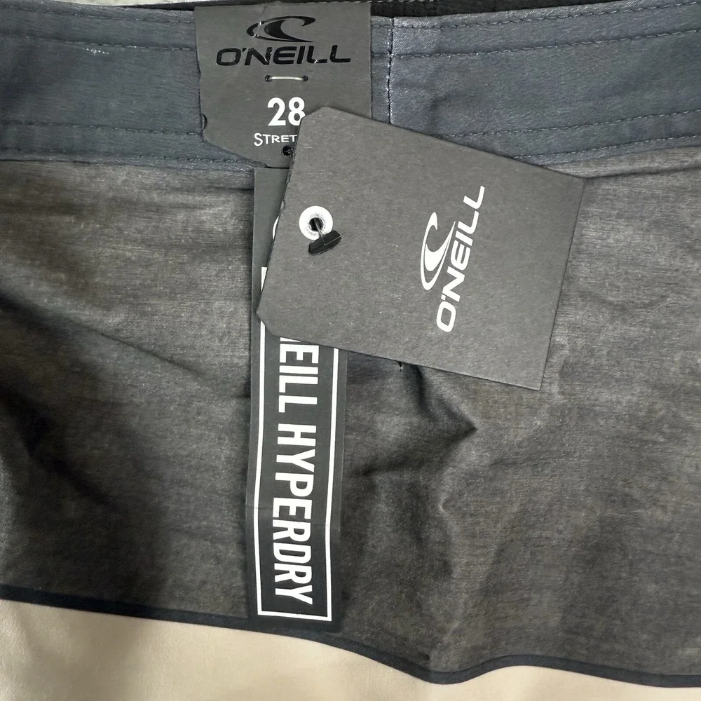 O'Neill Hyperfreak Board‎ Shorts Men 28 Grey Striped Surf Swim Trunks Stretch